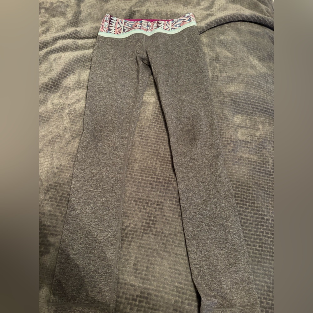 Ivivva Gray Leggings with Pink Patterned Waistband